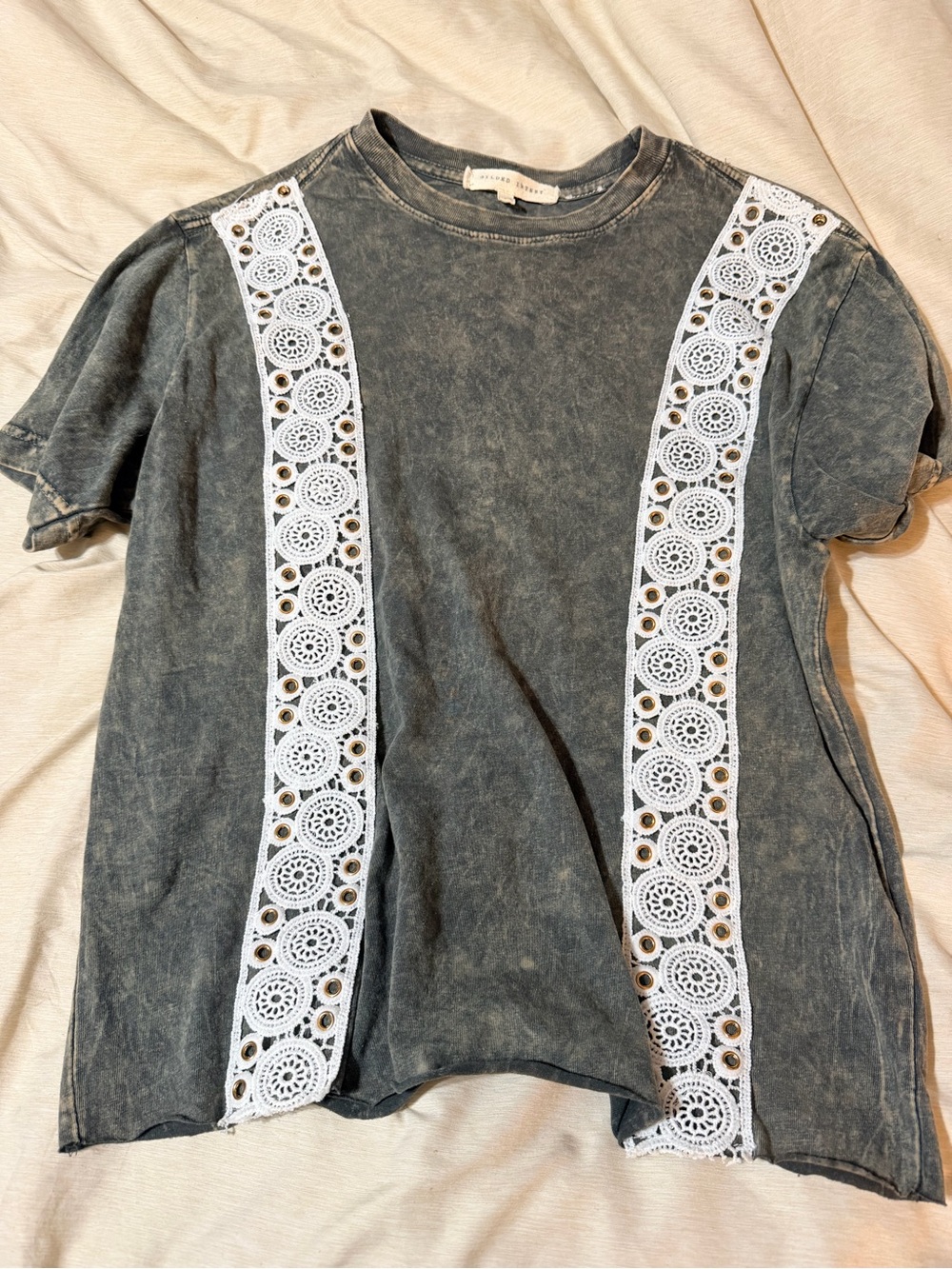 Washed Black Crochet-Trim Tee gilded intent